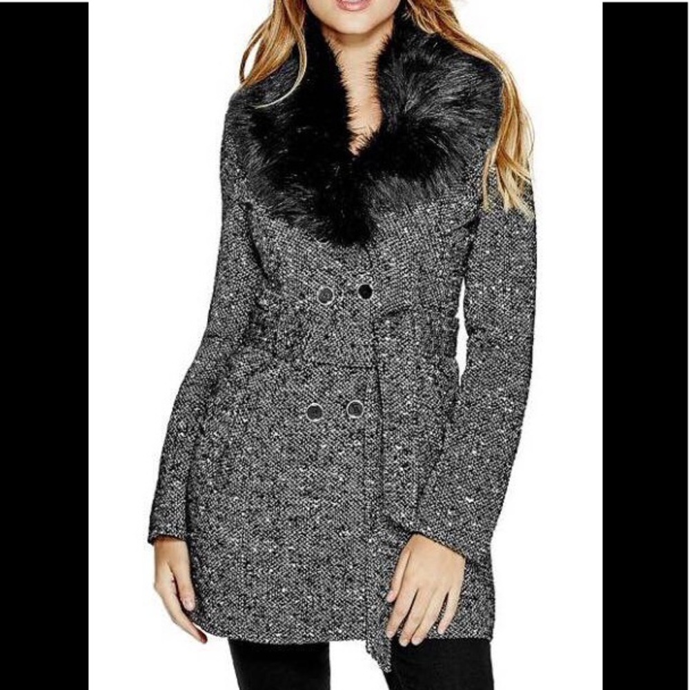 Guess coat- jet black multi, brand new w/ tags